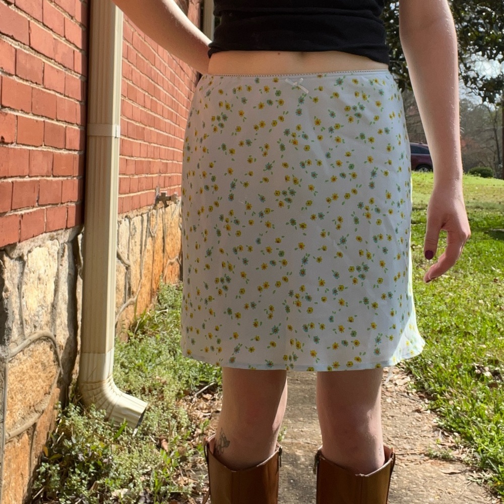 Light Blue Floral A-Line Skirt